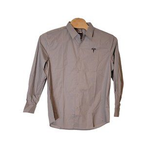 Tesla Button Up‎ Long Sleeve Shirt Gray Embroidered Logo Size XL Men's